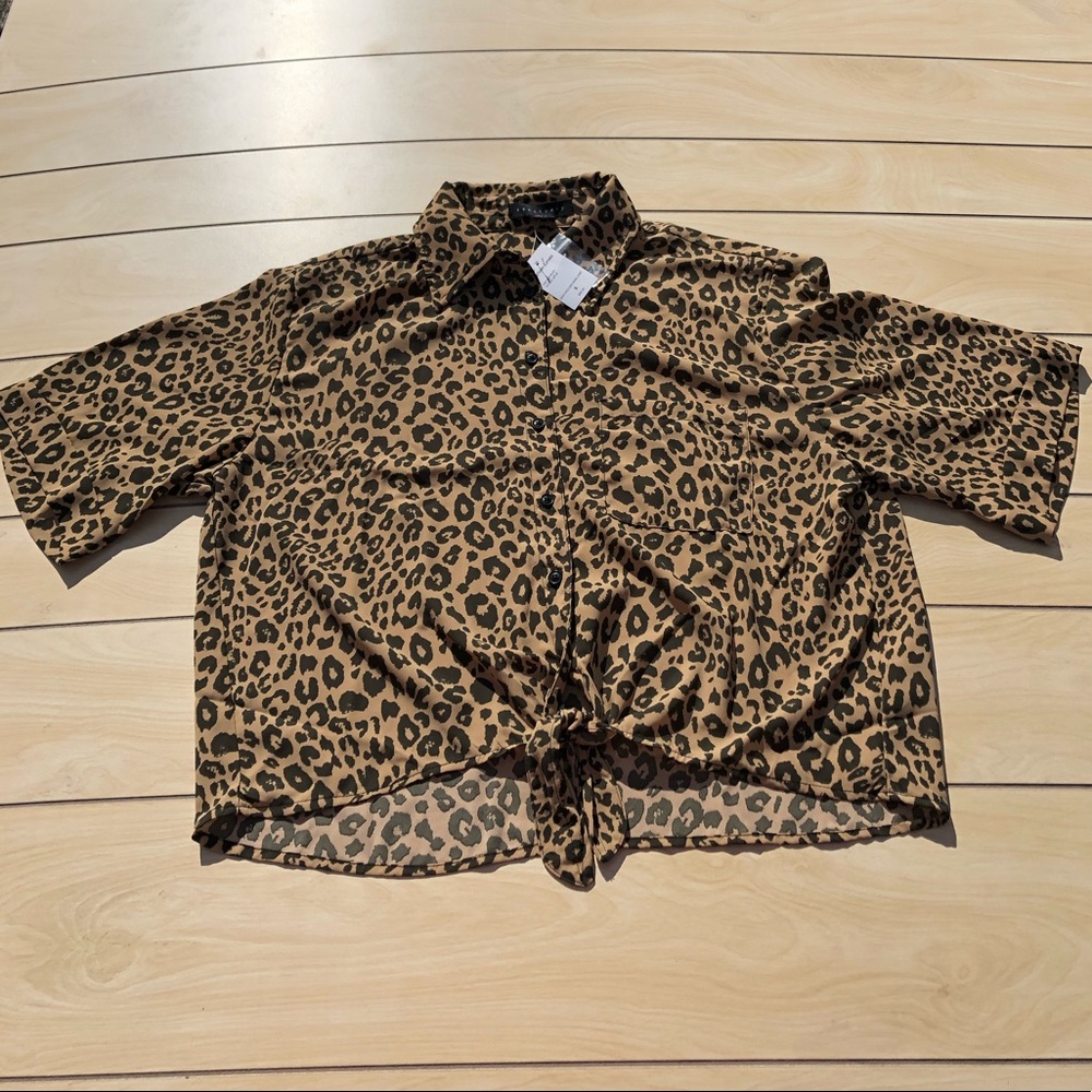 Sanctuary drop shoulder button up tie shirt